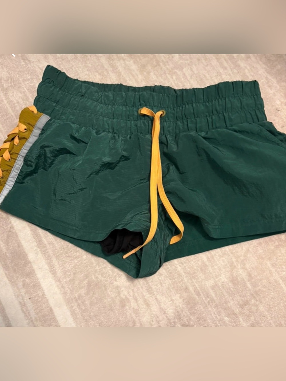 FP Movement by Free People Green Athletic Shorts with Yellow Drawstring